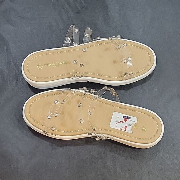 BRAND NEW OLIVIA &KATE STUDDED CLEAR MULTI-STRAP SLIP-ON WOMEN"S SANDAL - Picture 9 of 12